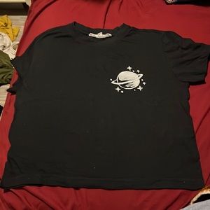 Black Spaces Themed Cropped Shirt